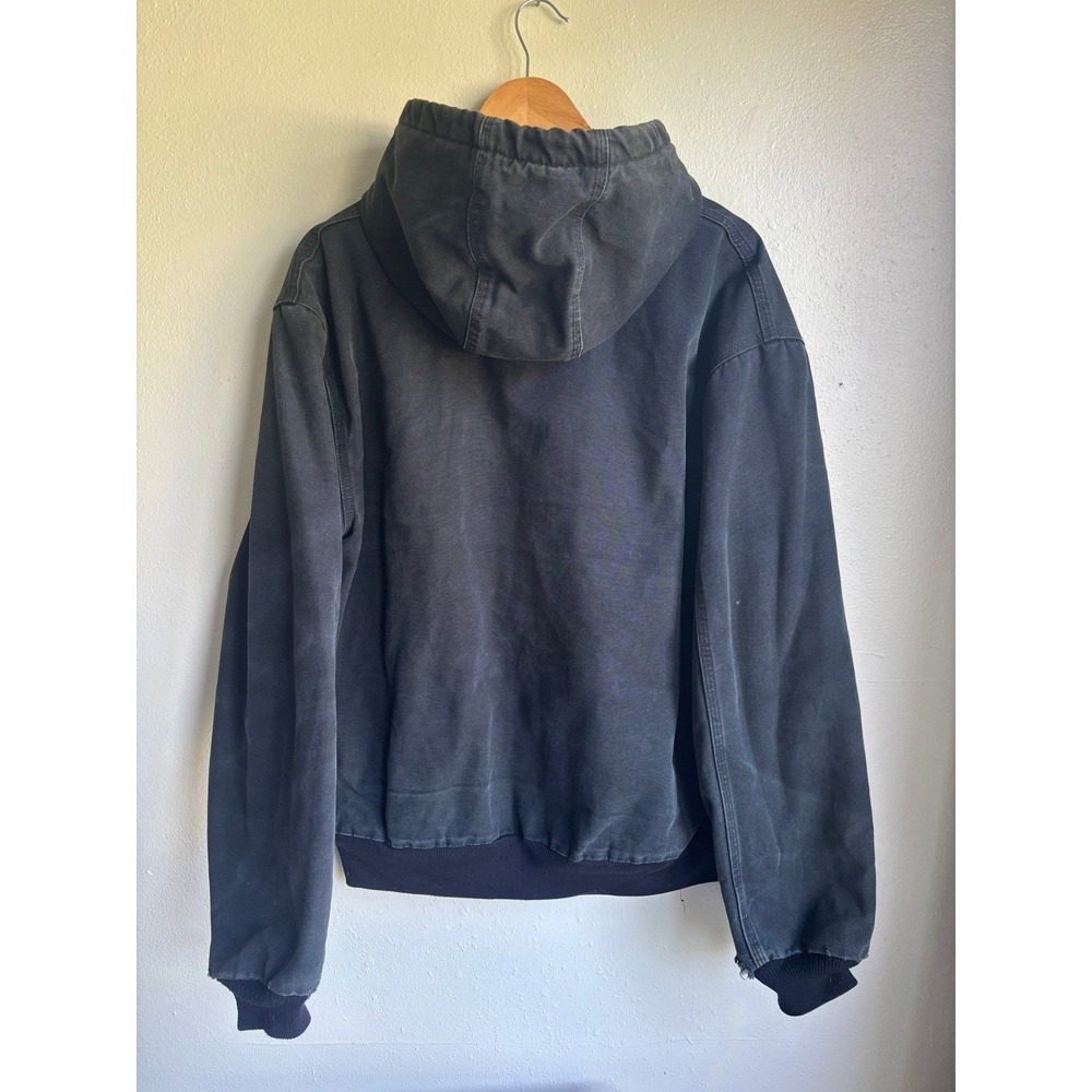 Carhartt J131 BLK Thrashed Faded Black Thermal Lined Duck Hooded Jacket Mens LG - Picture 2 of 11